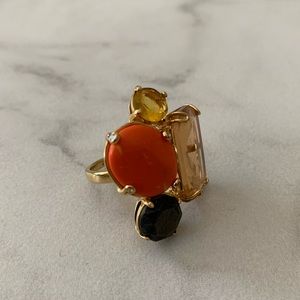 JUICY COUTURE coral lucite amber rhinestone ring